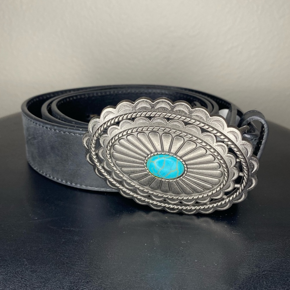 L&B Black belt, Turquoise accent buckle